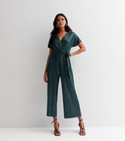 New Look Green Glitter Tie Side Wrap Over Jumpsuit